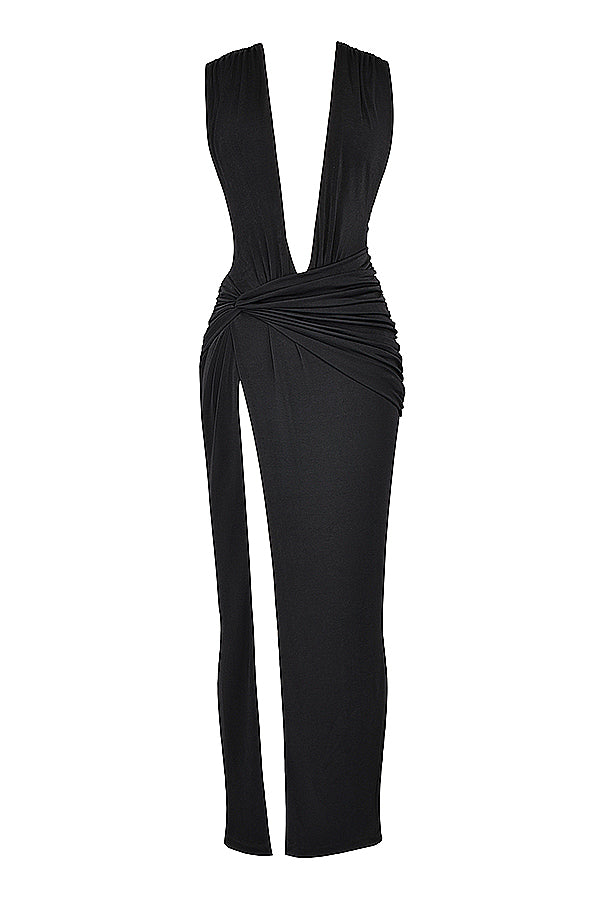 HouseOfCB - Larelle Black Plunge Maxi Dress - S - RRP £179.00