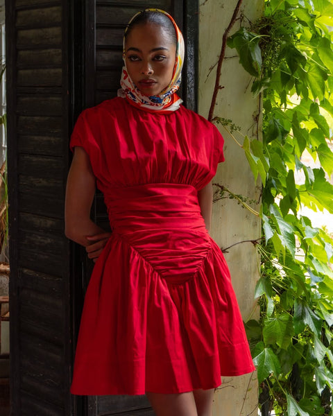 Kai Collective - Adesuwa Ruched Cotten Short Dress - Yellow - S - RPP Kiraa Kai Collective - Adesuwa Ruched Cotten Short Dress - Yellow - S - RPP Kiraa