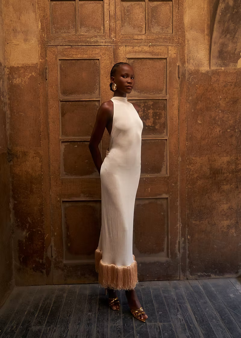 ANKO - SPINE HALTER DRESS- Ivory  - 10 - RPP £230.00