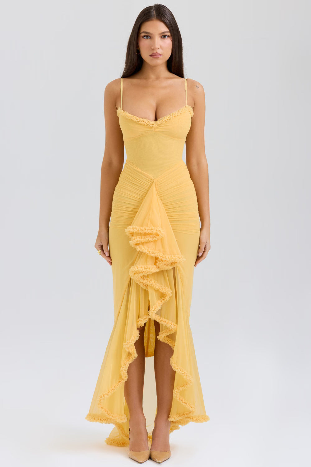 HouseOfCB - Gabbi Apricot Ruffled Front Gown - XS - RRP £229.00