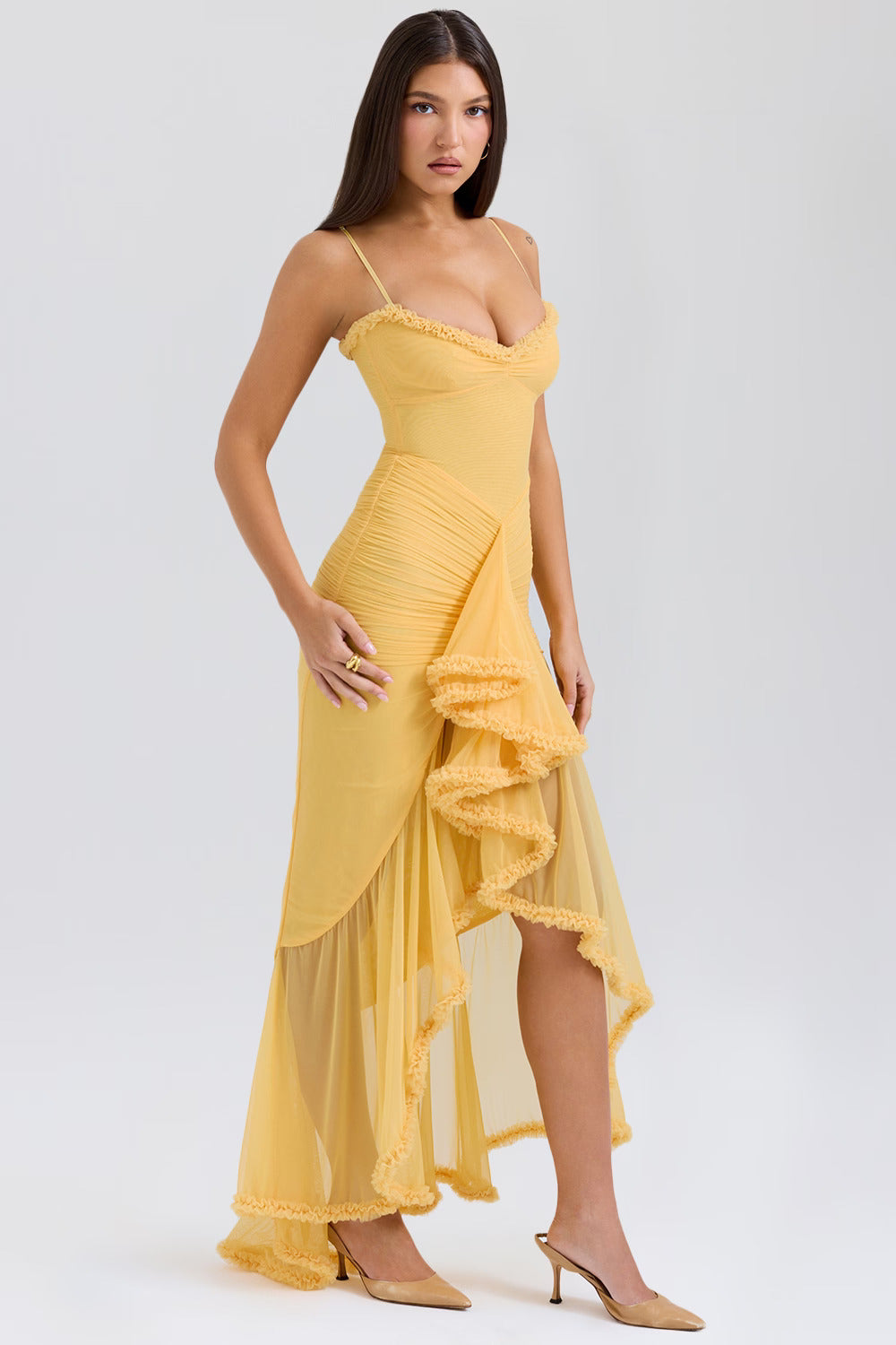 HouseOfCB - Gabbi Apricot Ruffled Front Gown - XS - RRP £229.00