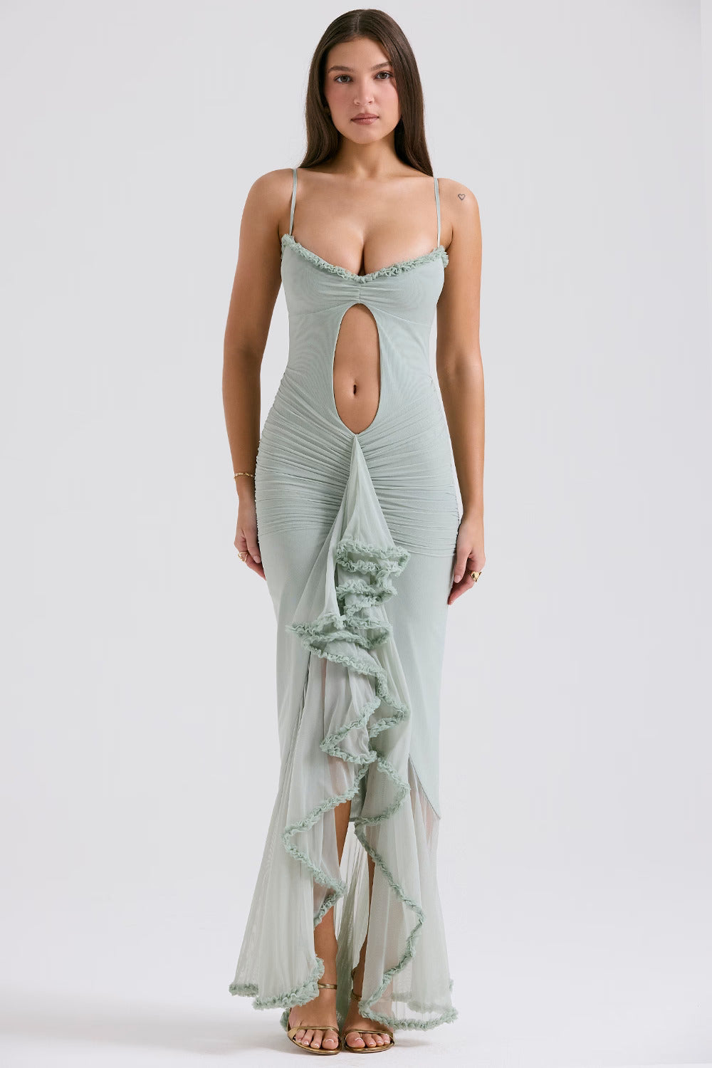 HouseOfCb - Gabriella Pistachio Ruffled Front Gown - £299.00