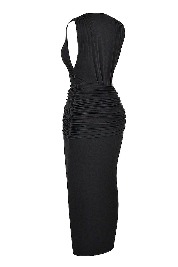 HouseOfCB - Larelle Black Plunge Maxi Dress - S - RRP £179.00