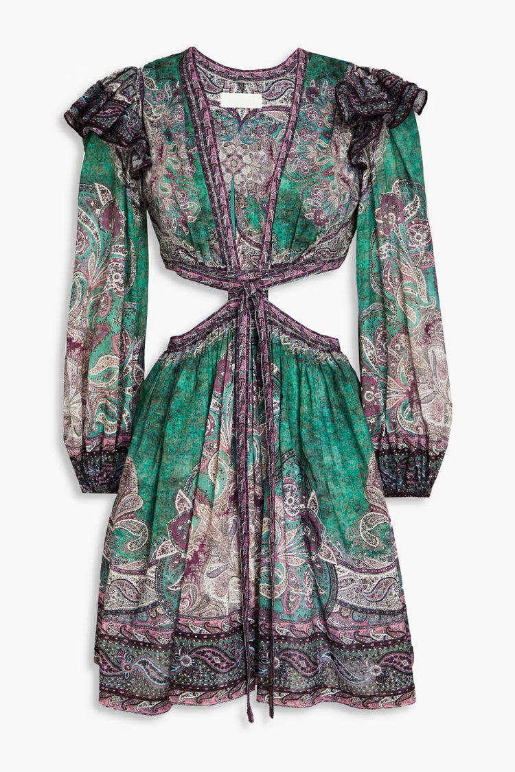 ZIMMERMANN - Cutout Paisley Print Cotton Gauze Mini Dress - UK12 - RRP: £594