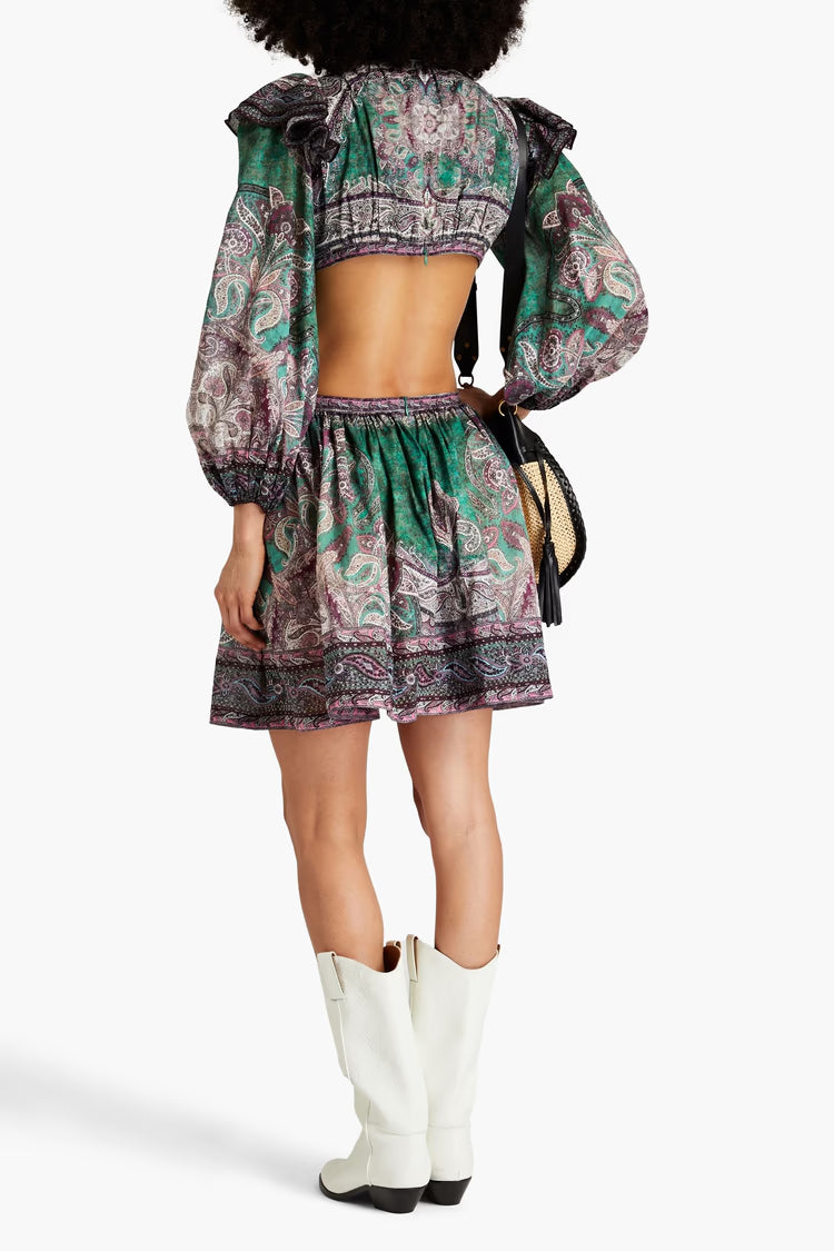 ZIMMERMANN - Cutout Paisley Print Cotton Gauze Mini Dress - UK12 - RRP: £594